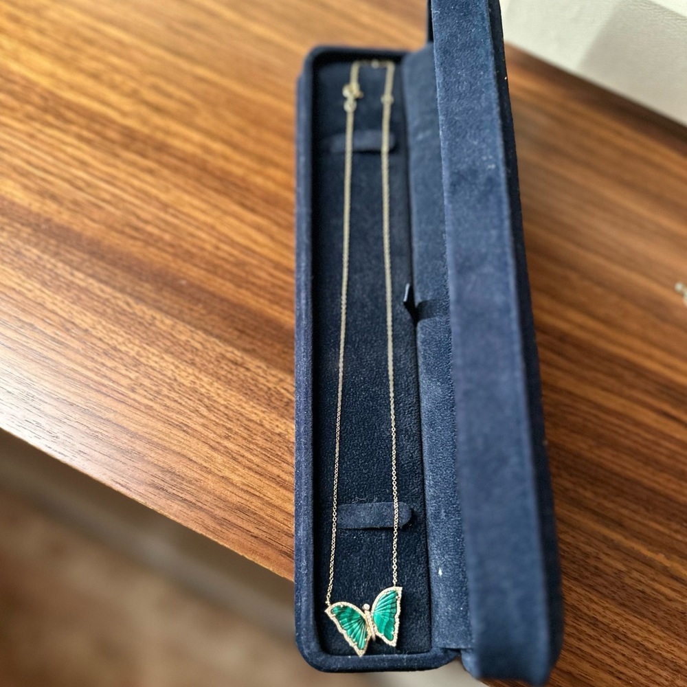 Luna Skye 14k Gold & Diamond Malachite baby butterfly necklace. - Picture 5 of 15